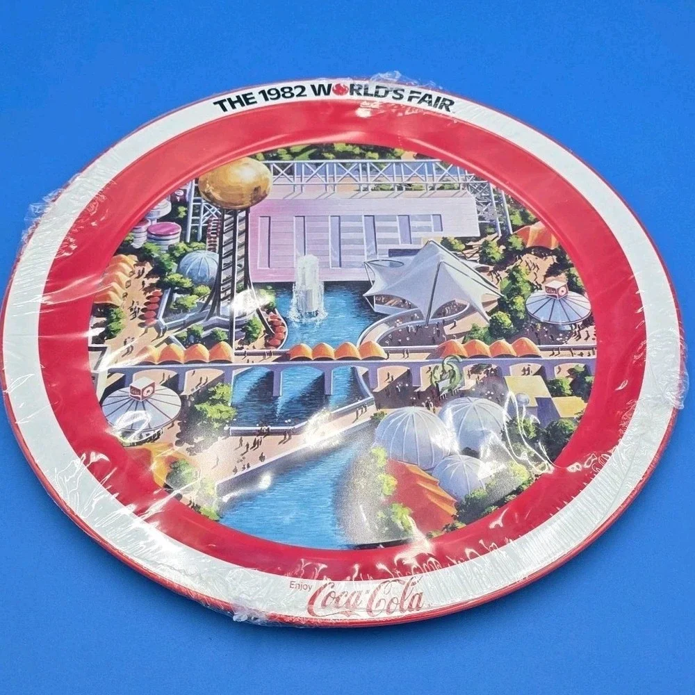 New Old Stock Vintage 1982 World's Fair Coca Cola Tray In Original Plastic‎